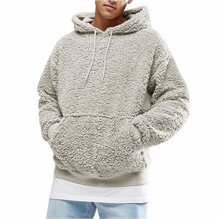 Sweat Homme à Capuche Pull à col roulé Chic Polaire Chaud Hoodie pour Hiver  et Automne noir