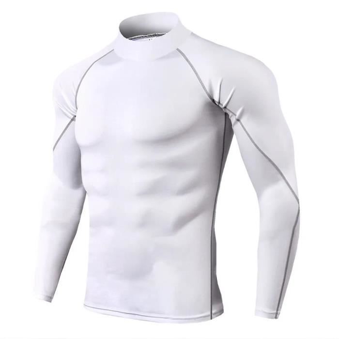 T Shirt de Sport Compression Homme Maillot Manches Longues Vetement de Fitness Football Jogging Cyclisme Blanc Blanc Cdiscount Sport