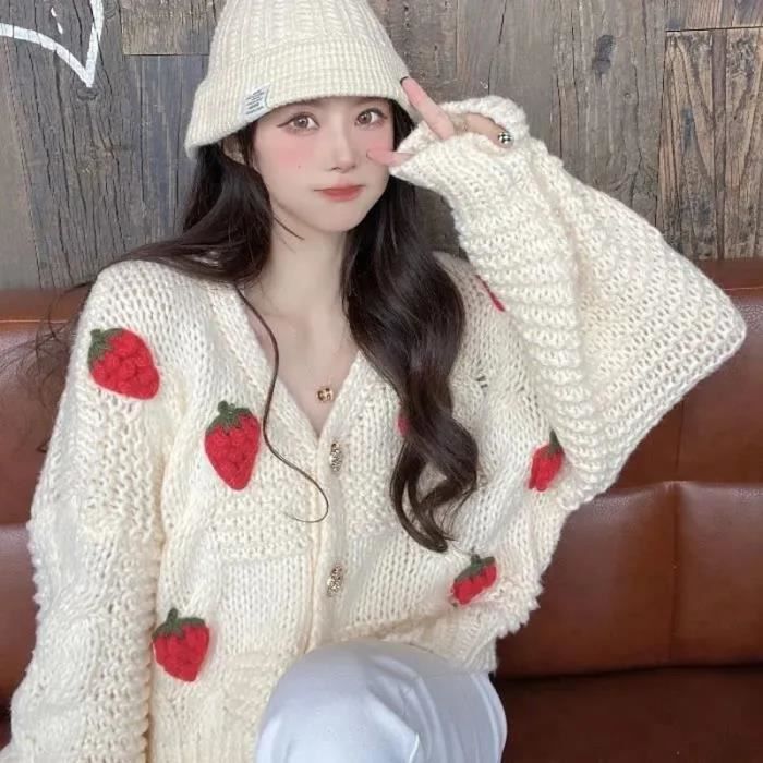 Gilet Cardigan Femme Cardigan ample a manches longues pour femmes pull d automne a la mode haut coreen Chic Style WHITE C4396 Blanc Cdiscount Pret a Porter