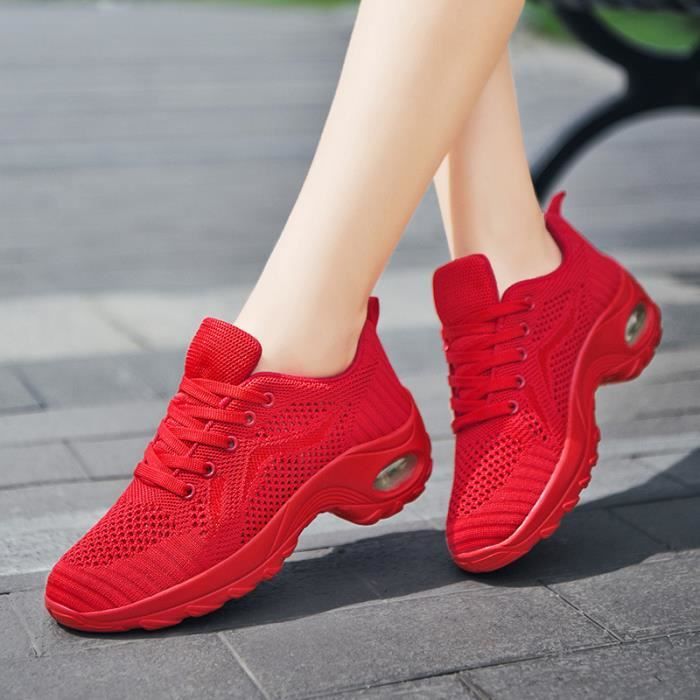 Baskets Femme Respirant Sport Couleur unie AIEVIS Rouge Plat