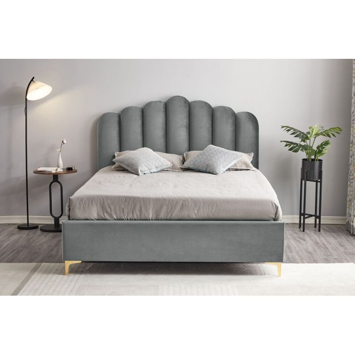 ANIS - Lit avec coffre de rangement - Velours (Taille: 180 x 200 cm - Couleur: Gris)