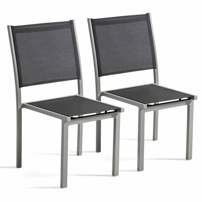 Lot de 2 chaises de jardin en aluminium et textilène gris Ajaccio - Oviala Lot de 2 chaises de jardin en aluminium et textilène gris Ajaccio - Oviala