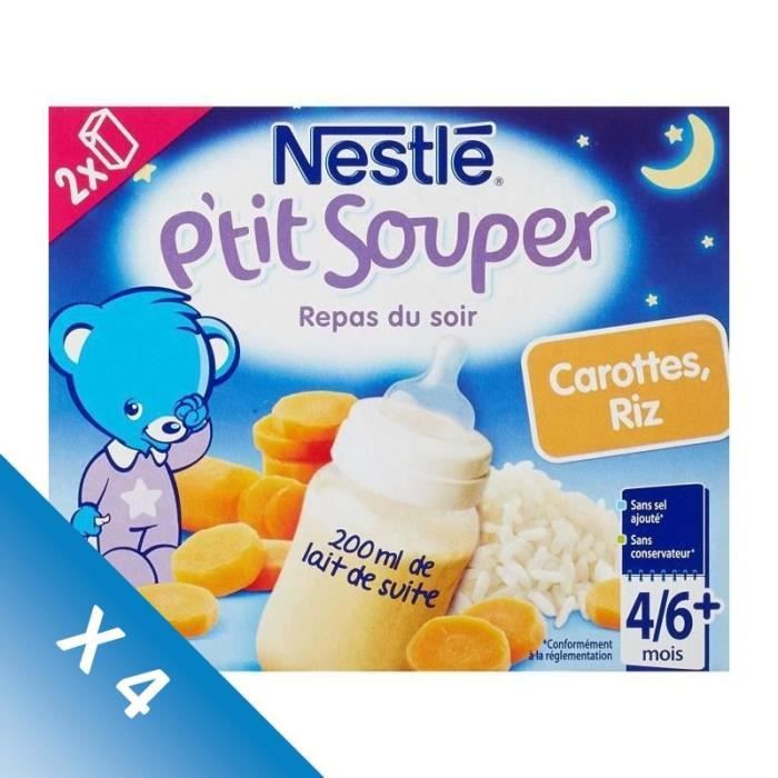 Lot De 4 Nestle P Tit Souper Repas Du Soir Carottes Riz Avec Du Lait 2x250 Ml Des 4 6 Mois Achat Vente Tapis De Tiroir Lot De 4 Nestle