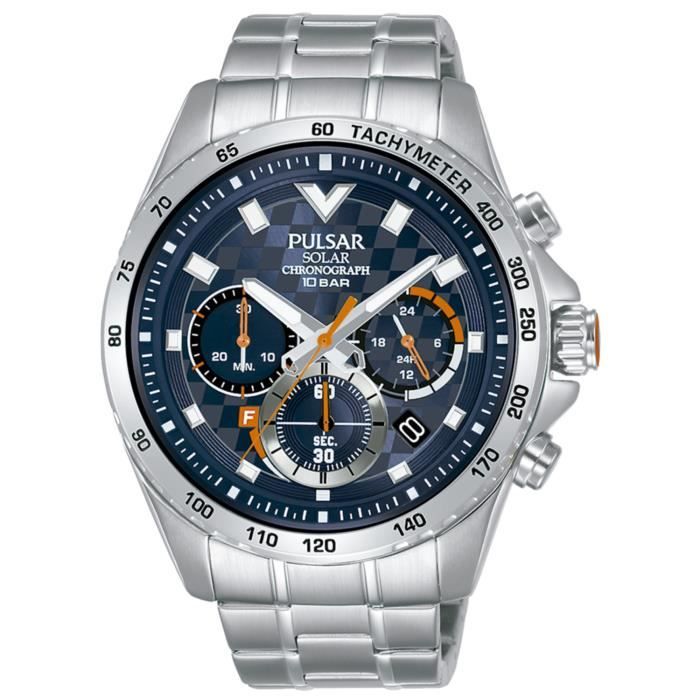 Montre homme PULSAR PZ5101X1. Fashion. Date. Chronographe. 100. Bleu.  Argent. Rond. Quartz. Analogique. Acier inoxydable. Acier inox , -  Achat/vente montre - Cdiscount
