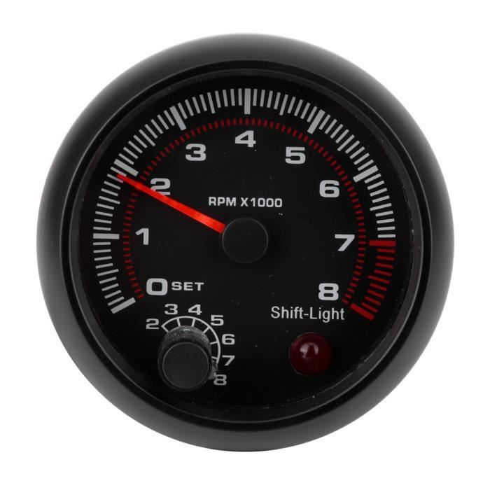 Qiilu Tachymètre 12 V Tachymètre de Voiture de Course 375 Pouces 0‑8000 Tr/min 12V Compteur de Jauge moto compte-