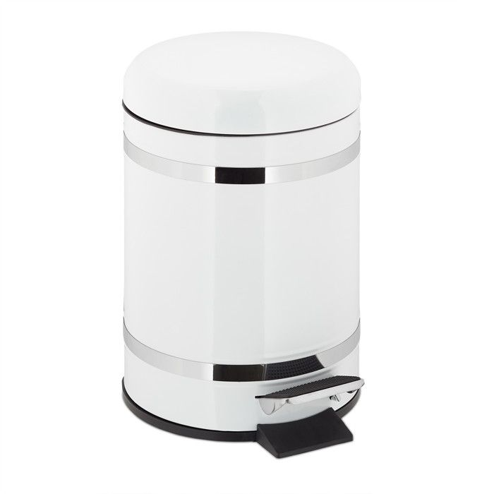 Relaxdays Poubelle De Salle De Bain 5L Avec Système Softclose – Métal Blanc Brillant – Seau Intérieur Amovible Et Pédale