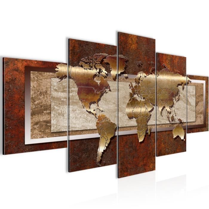 Tableau Decoration Murale Carte Du Monde 0 X 100 Cm Xxl Impression Sur Toile Salon Appartment Marron Pret A Accrocher a Cdiscount Maison