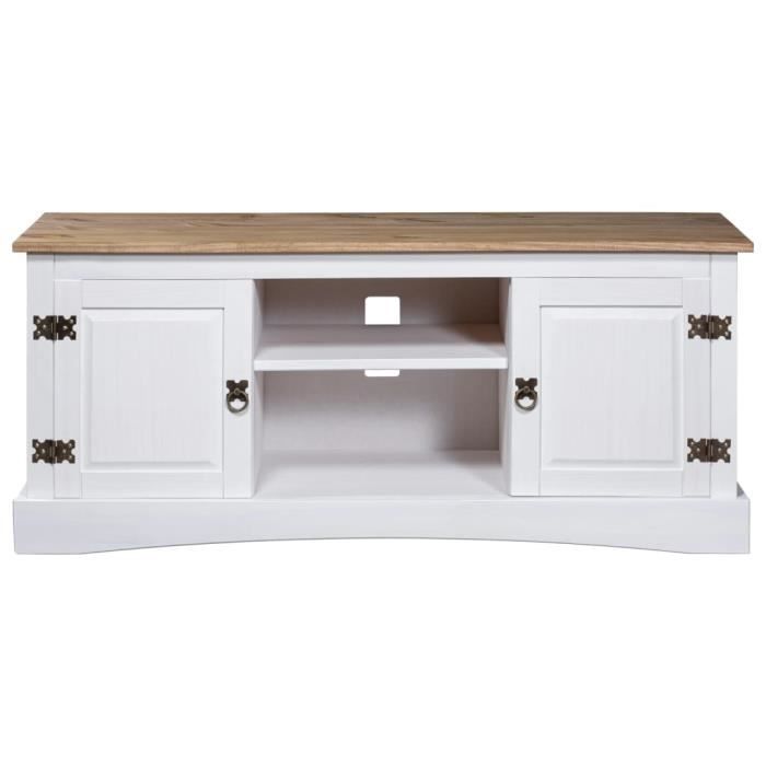 Meuble TV Gamme Corona pin mexicain Blanc 120x40x52 cm SALALIS