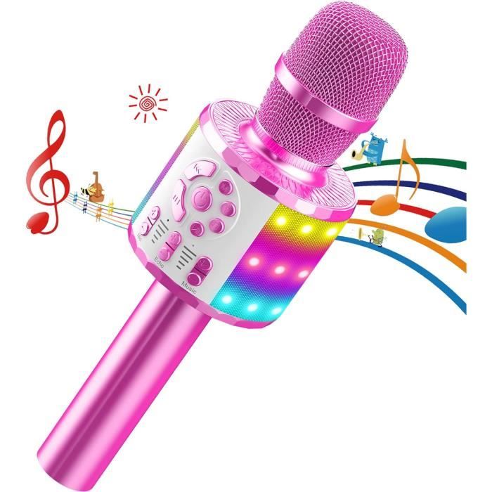 Machine Karaoké Sans Fil Pour Enfants JEEFU - 2 Micros, Effets Vocaux, Lumières LED - Cadeau Fille 4-12 Ans - Rose