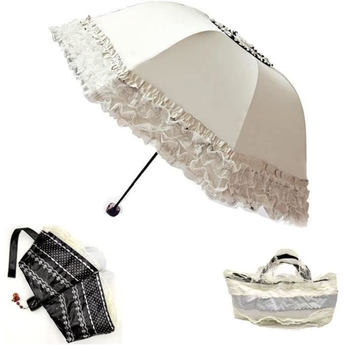Parapluie De Voyage Pliable Pour Femme - En Dentelle Brodée - Double étage - Anti-UV - Pour Le
