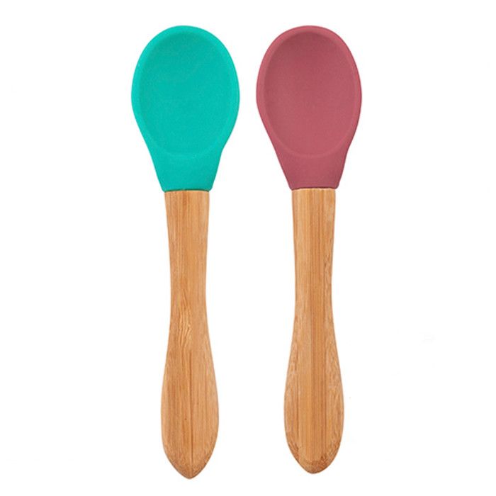 Cuilleres Bebe En Bambou Et Silicone Lot De 2 Cdiscount Puericulture Eveil Bebe
