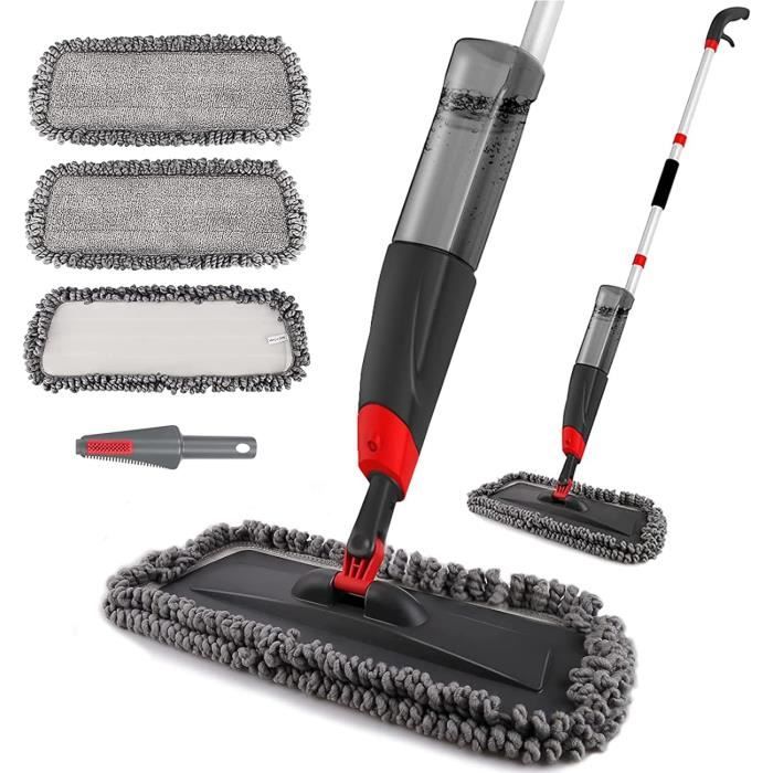 Balai Serpillère Télescopique Bona - Manche Réglable, Tête Rotative 360° - Pad Microfibre Lavable 500 Fois