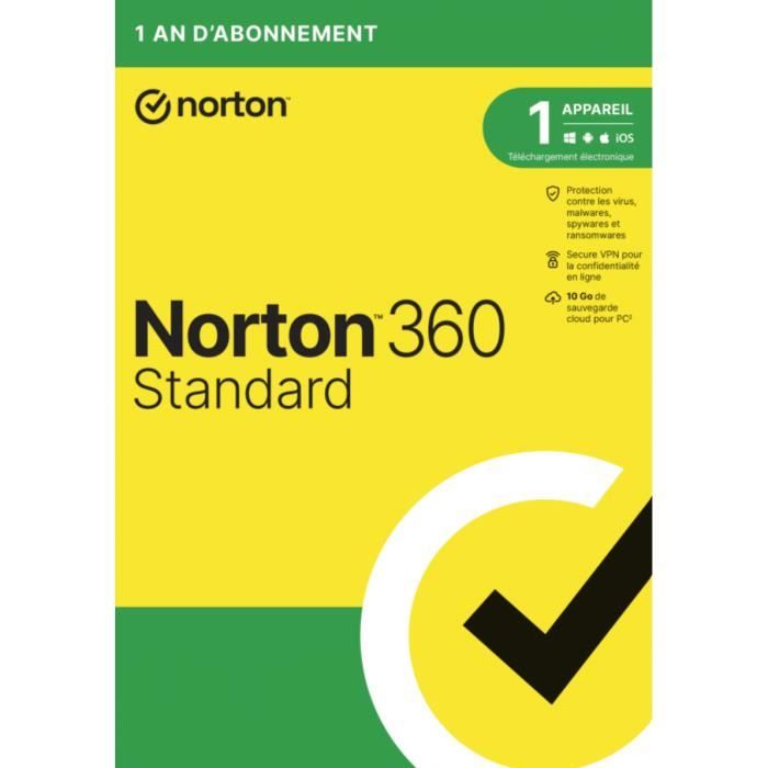 Norton 360 Standard 2024 | 1 An | 1 Appareil | PC-Mac-Android-iOS | [Téléchargement]