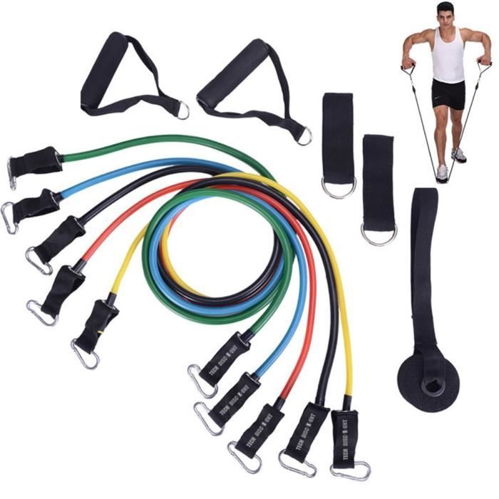pour la Formation de Musculation Pilates Fitness POWRX Tube Expander Bande de r/ésistance avec poign/ées en Mousse avec Ancre de Porte Lot de 4