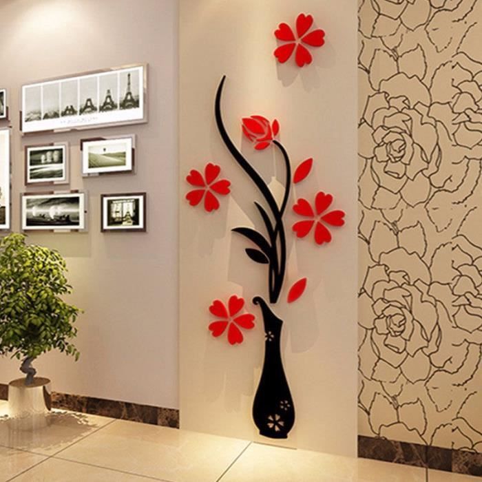 3D DIY Miroir Fleur Sticker Autocollant Mural Decal Art ...