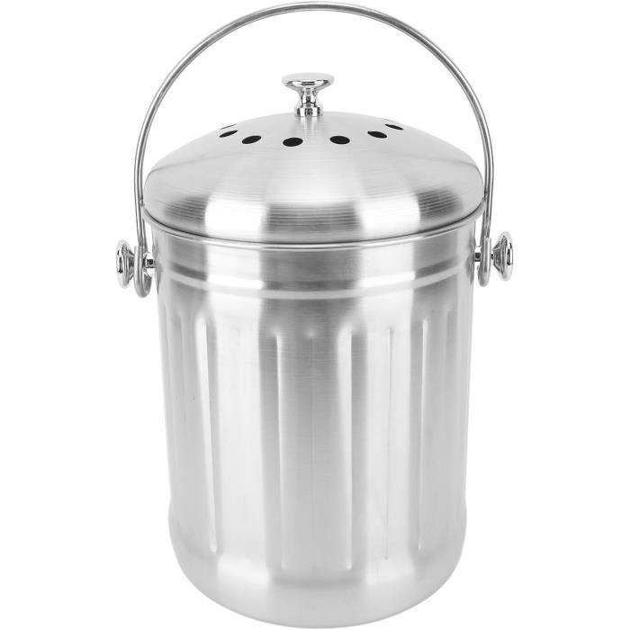 Composteur De Cuisine 3 L En Acier Inoxydable - Avec Filtre à Charbon, Pour Déchets Alimentaires, Blanc Laiteux - 4