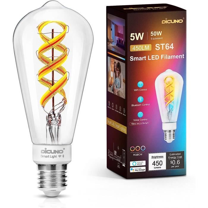 Pack De 6 Ampoules Connectées Aigostar Edison - Compatible Alexa Et Google Home, Dimmable Et RGB
