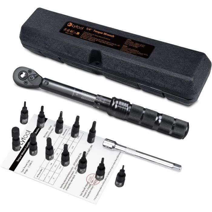 Clé Dynamométrique 1/4" 2-24 Nm Avec 15 Embouts - Coffret Complet Pour Vélo, Moto, Bricolage