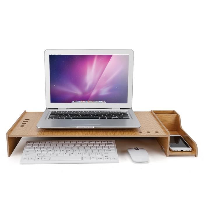 Support moniteur boîte de rangement en bois support PC organiseur stand  pour ordinateur portable bois de Cerisier-GUA-YUW