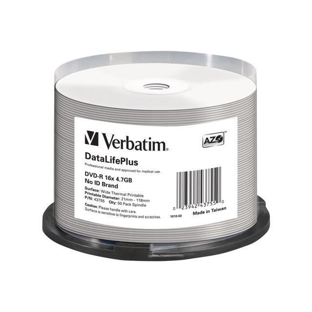 Verbatim DataLifePlus 50 x DVD R 4.7 Go 16x surface imprimable thermique large spindle