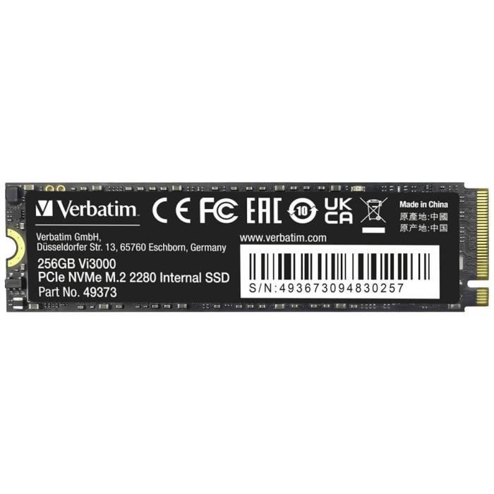Verbatim Vi3000 256 GB SSD interne NVMe/PCIe M.2 PCIe NVMe 3.0 x4 au détail 49373