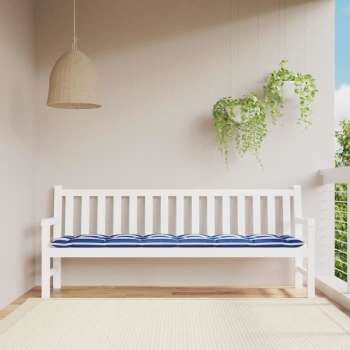 VidaXL Coussin de banc Rayures bleuesblanches 200x50 cm