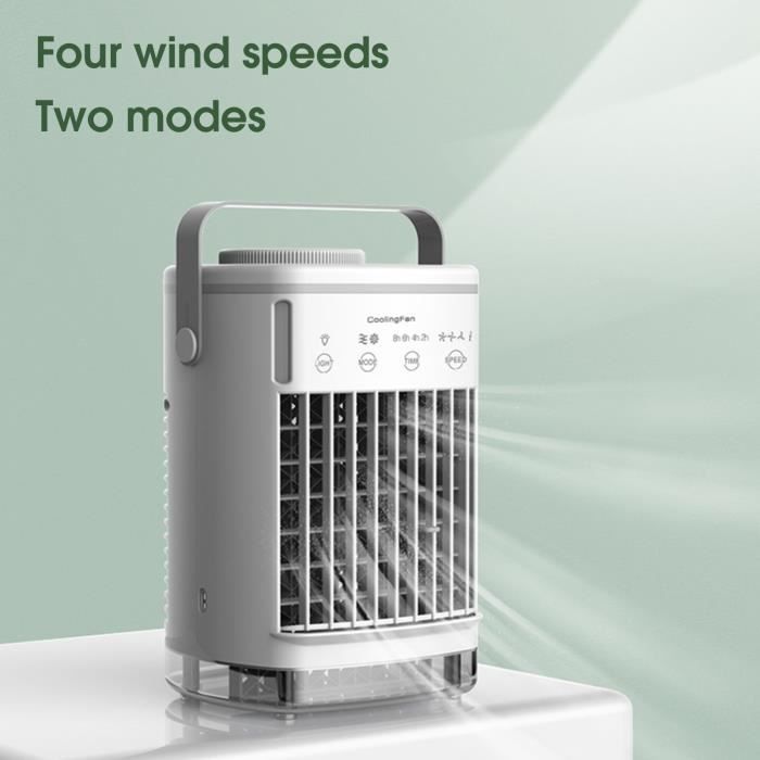 Climatiseur/Rafraîchisseur D'Air Portable USB - 6 Vitesses - Minuterie 6h - Pour Bureau, Chambre, Tente