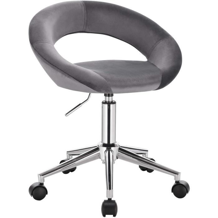 woltu chaise de bureau en velours, tabouret de bureau à roulettes réglable pivotant,tabouret de travail, gris foncé