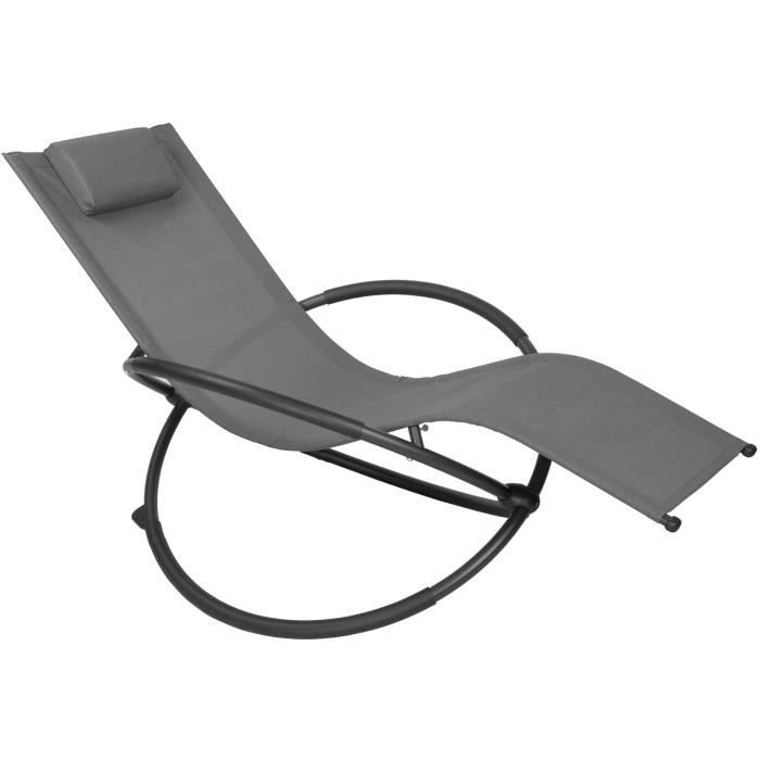 WOLTU Chaise longue de jardin en tissu, Bain de soleil pour jardin, Fauteuil à bascule, 175x53 cm, Gris