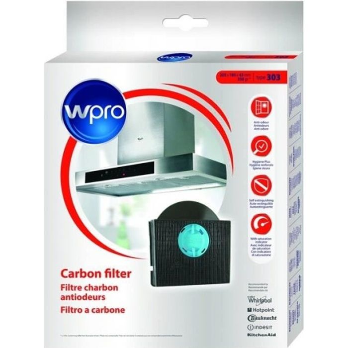 WPRO Filtre de Hotte à Charbon Type 303 Forme Carré avec Casquette pour Hottes Whirlpool AKR769 / AKR770 / AKR771 / AKR772