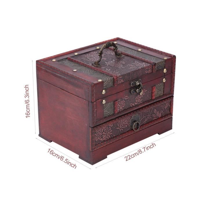 Boîte à Bijoux En Bois 5 Tiroirs - Organisateur Rangement Colliers, Boucles - Style Vintage - Dimensions 21,5x11,3x13,2 Cm - 3