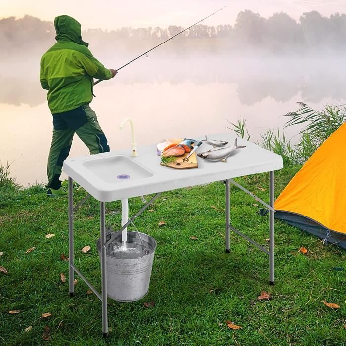 Table Pliante Extérieur 122 X 74 Cm - HDPE, Pieds Réglables, Idéale Camping, Jardin & Pique-nique