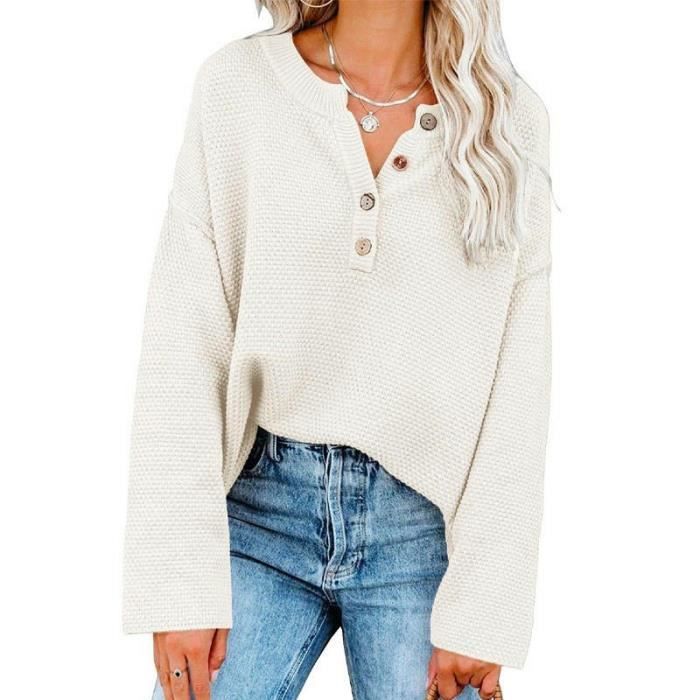 Pull Femme Hiver Laine Mérinos - Col V, Manches Longues, Motif Jacquard - Chaud, Chic & Décontracté