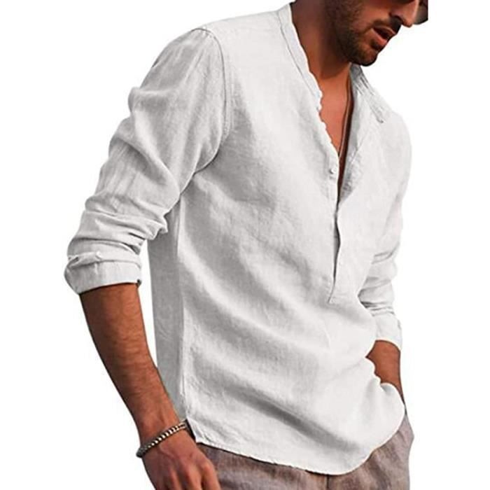 Chemise Homme Décontractée En Coton Et Lin - Manches Longues, Coupe Droite - Léger Et Respirant - Pour Style Casual Quotidien