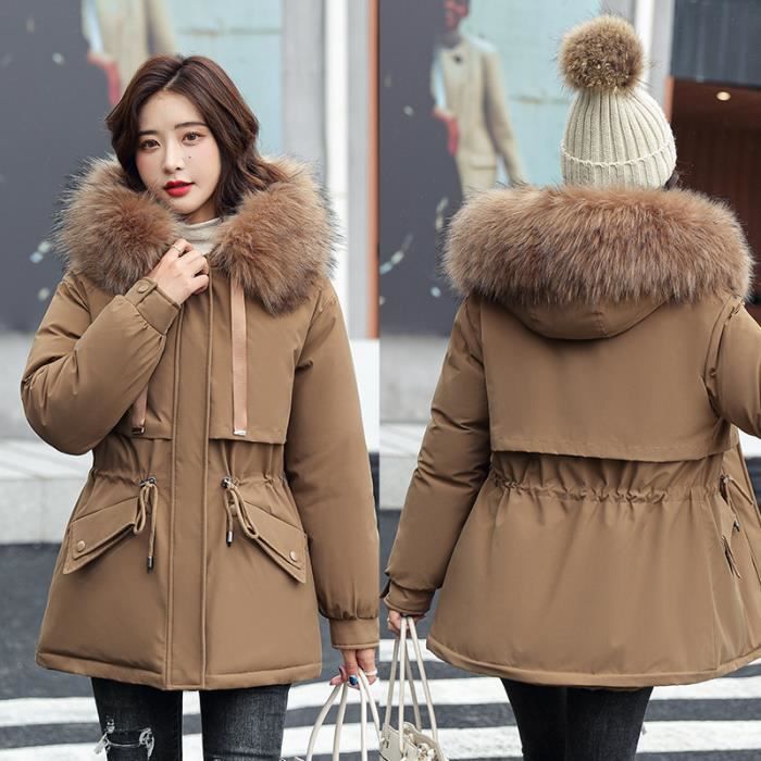 Girls Big Fur Collar Winter Coat Thicken Korean Style Pie To Overcome cotton clothes Warm and Windproof Plus Fleece Jacket