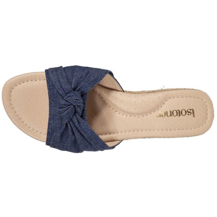 Mules Isotoner effet jean bleu pour femme semelle en mousse a memoire de forme et talon compense de 3cm