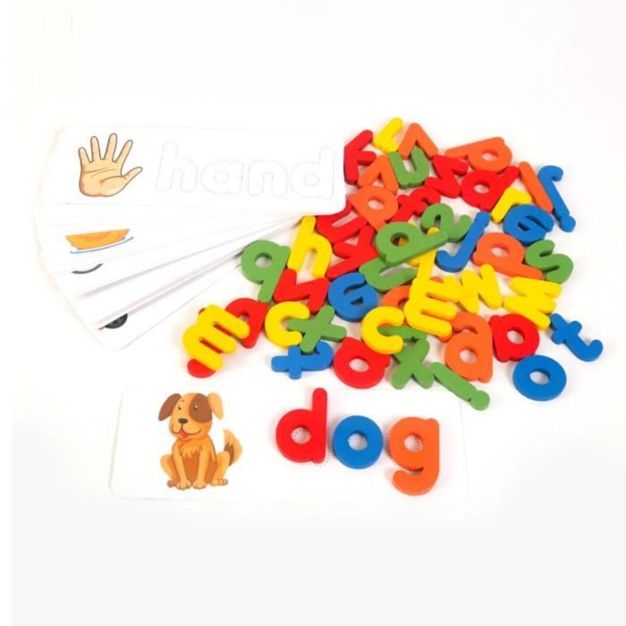 Jeu De 26 Blocs Alphabet En Bois - Lettres, Chiffres Et Objets - Blocs De Construction éducatifs - Neuf