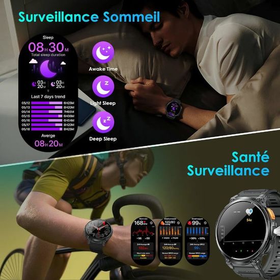 Montre Connectée Homme Avec Appels Bluetooth 1,32'' Militaire Montre Intelnte Etanche Avec 19