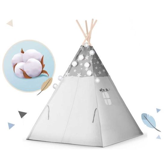 COSTWAY Grande Tipi Tente de Jeu Pour Enfant avec Guirlande de Lumières en Dentelle Romantique