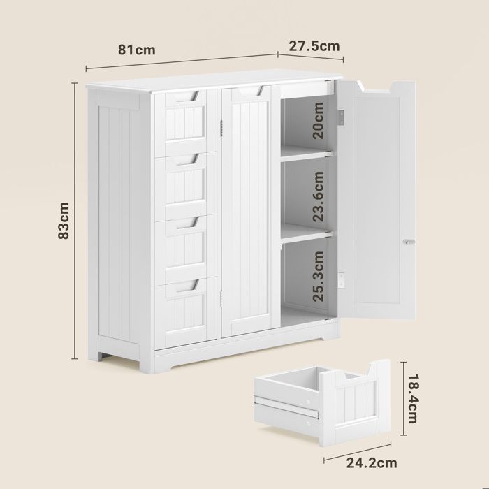 Bealife Meuble De Salle De Bain Avec Tiroir Et Compartiment Ouvert Meuble Colonne De Salle De Bain Avec 2 Portes D Armoire Pour Salle De Bain Salon Cuisine Couloir Autonome Mdf 60 X 30 X 108 Cm Wit
