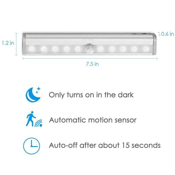 Seekool 3 pack 10 led rechargeable par usb lampe détecteur de