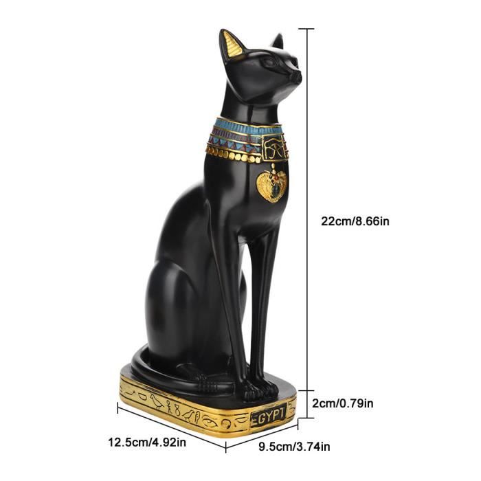 Statuette Résine égyptienne Statuette Chat Égyptien En Résine - Déesse Bastet Noire Et Or - Décoration Vintage 22cm Statue Résine Chat