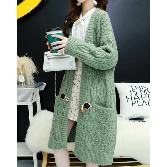 Femme Cardigan Grosse Maille Chunky paissie Cardigan Long Ample