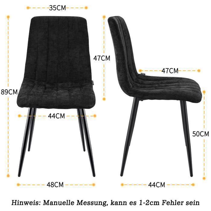 Lot De 6 Chaises De Salle à Manger WAFTING – Dossier Haut, Tissu Gris Foncé, Piètement Métal Noir – Charge 120kg