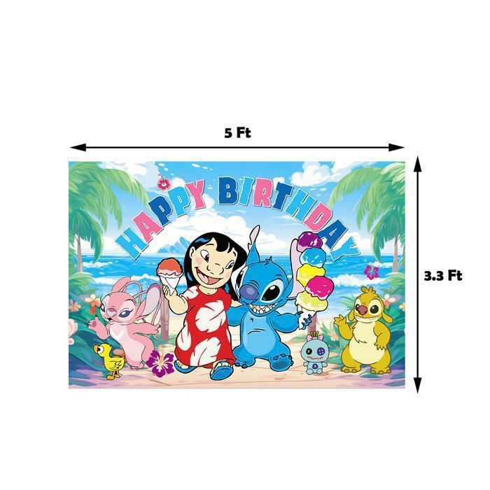 Set Décoration Fête D'anniversaire Lilo & Stitch - Ballons, Banderole, Topper Gâteau - Neuf
