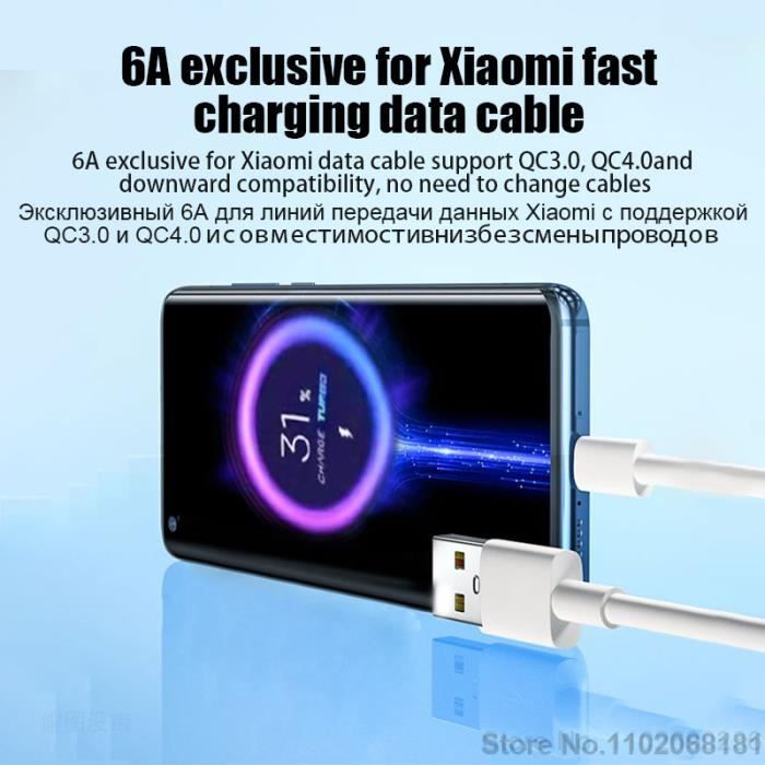 Chargeur Rapide 67W USB-C Pour Xiaomi, Redmi, Poco - Compatible HyperCharge Avec Câble 6A 1,5m | Recharge Ultra-rapide Et Sécurisée