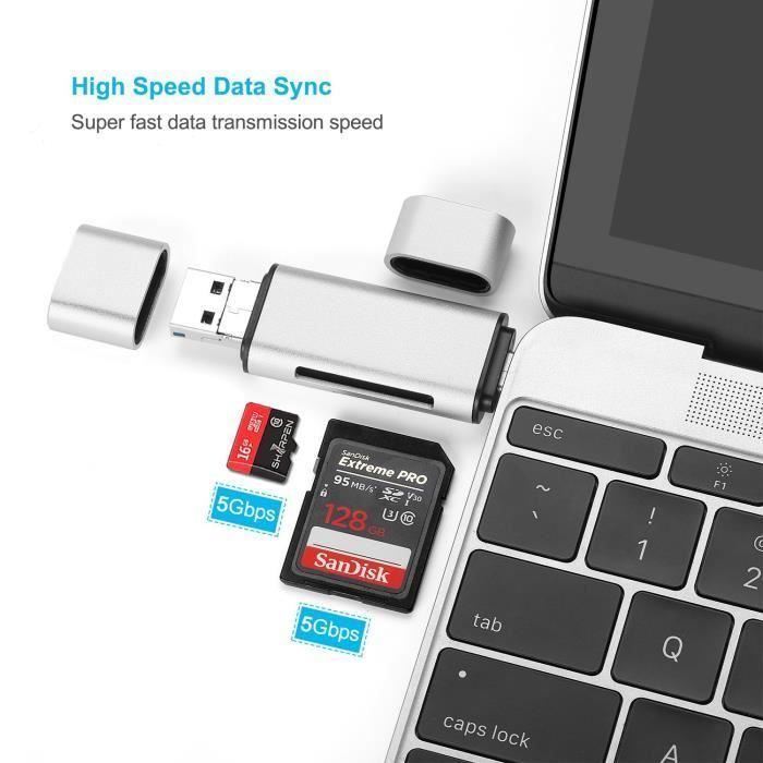 Lecteur de Carte SD/Micro SD (TF) 3 en 1 Universel USB Type C, USB