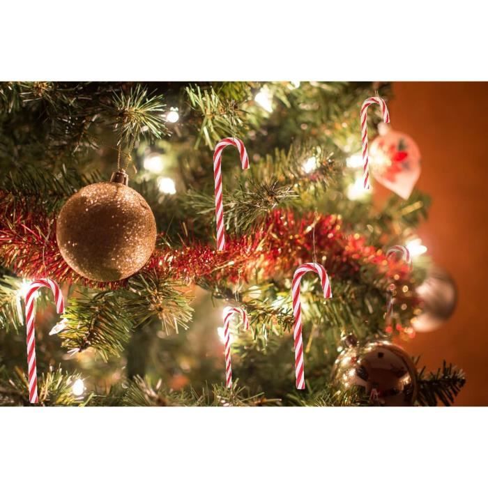 24 Décorations Sucre D'orge Pour Sapin De Noël - Avec Attaches Fil Doré - En Plastique Durable - 12,5 Cm - 11