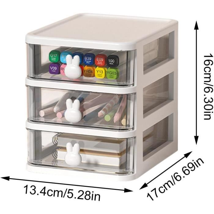 Organisateur De Bureau 3 Tiroirs Blanc – 26 X 20 X 22 Cm, Empilable, En Polypropylène Résistant | Rangement Fournitures, Cosmétiques