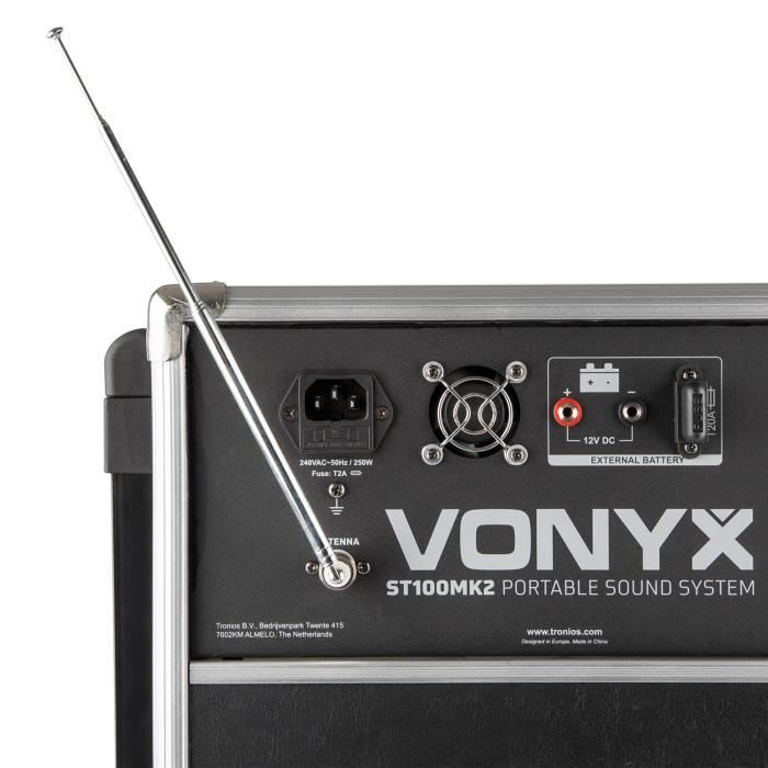 Vonyx ST100 MK2 Système Sono Portable 8 Bluetooth/CD/MP3, Enceinte Active  8, Puissance 250W, Deux Micros Main UHF sans-Fil et Un Micro Filaire